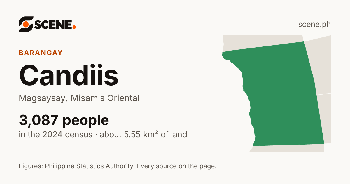Candiis, Magsaysay, barangay: 3,087 people in the 2024 census