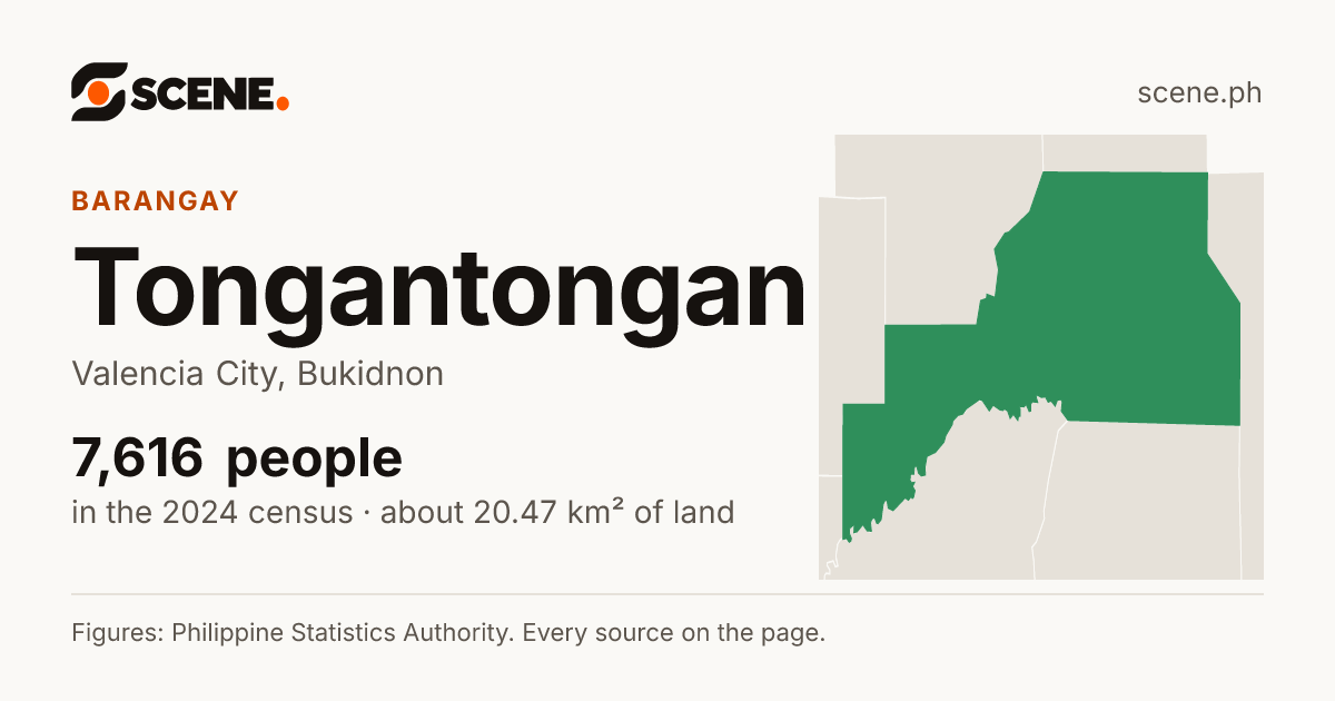 Tongantongan, Valencia City, barangay: 7,616 people in the 2024 census