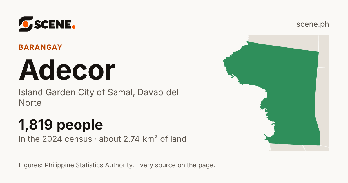 Adecor, Island Garden City of Samal, barangay: 1,819 people in the 2024 census