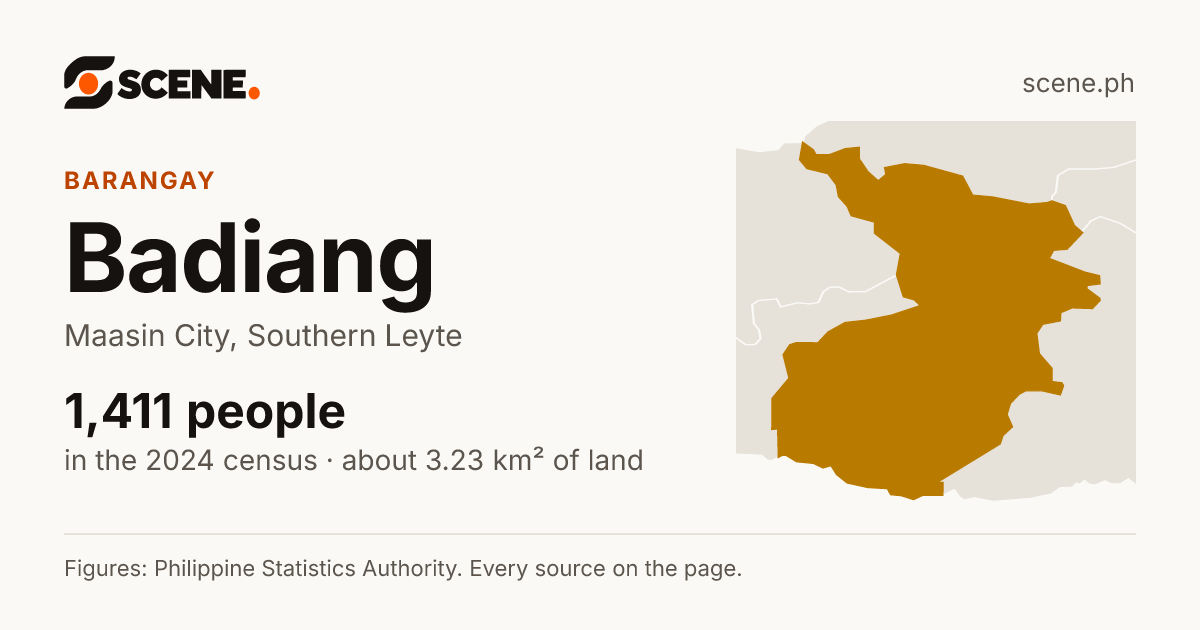 Badiang, Maasin City, barangay: 1,411 people in the 2024 census