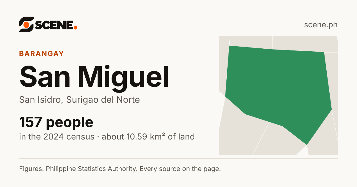 San Miguel, San Isidro, Surigao del Norte, barangay: 157 people in the 2024 census