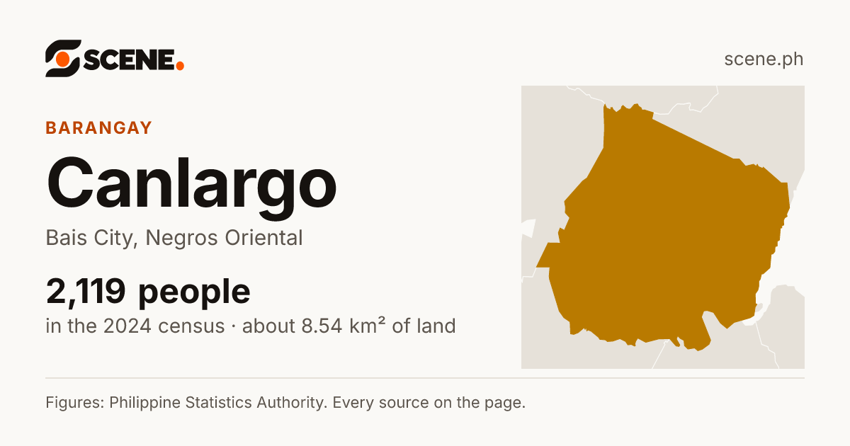 Canlargo, Bais City, barangay: 2,119 people in the 2024 census
