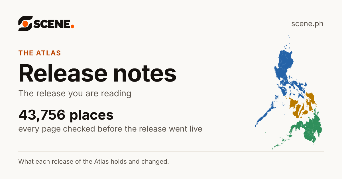 Release notes of the Scene Atlas: 43,756 places, every page checked before the release went live.
