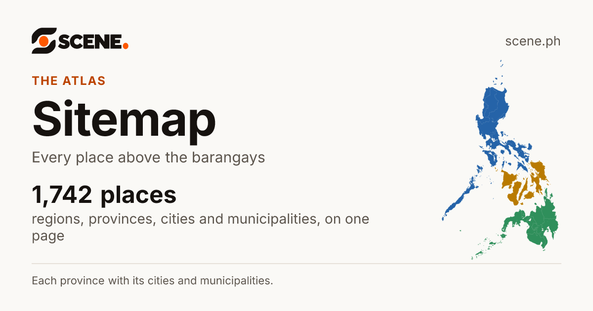 Sitemap of the Scene Atlas: 1,743 regions, provinces, cities and municipalities on one page.